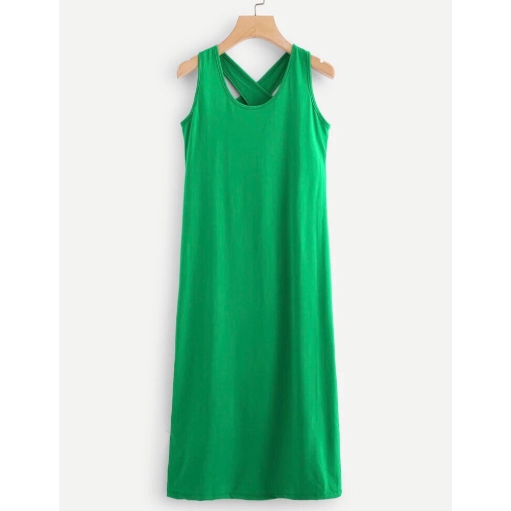 SHEIN Womens Green‎ Cross Back Plain Stretchy Tank Midi Dress Size L